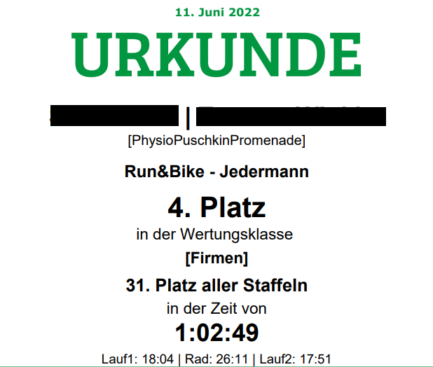 erfolgreiche Teilnahme beim AOK Run&Bike